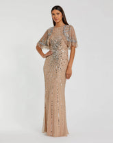 Long Beaded Evening Dress Formal Fitted Capelet Mac Duggal 23044