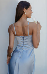 Logan Dress ~ Steel Blue Luxe Satin