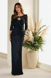 Ivonne D ID1406 Fitted Long Formal Peplum Evening Dress