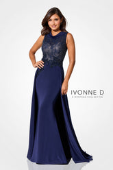 Ivonne D ID321 Beaded Lace Long Formal Overskirt Evening Dress