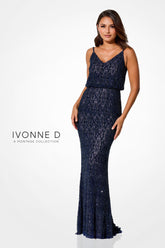 Ivonne D ID322 Beaded Lace Long Formal Sequin Evening Gown