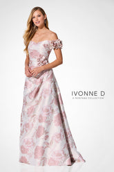 Ivonne D ID325 Long Formal Floral Applique Evening Gown