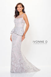 Ivonne D ID6206 Long Mermaid Formal Lace Peplum Evening Dress