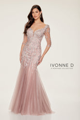 Ivonne D ID805 Long Mermaid Lace Applique Beaded Formal Dress