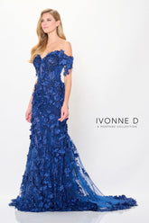 Ivonne D ID915 Long Formal 3D Floral Appliqued Evening Gown