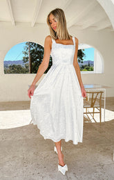 Nina Midi Dress ~ White Rose Satin