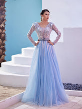 Modessa Couture M20362 A Line Long Sleeve Formal Sequin Evening Dress