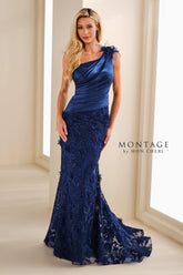 Montage M3102 Pleated Long Formal Mermaid Floral Evening Dress