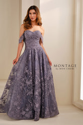 Montage M3105 Long A Line Formal Beaded Floral Evening Dress