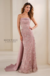 Montage M3110 Long Pleated Formal Fitted Evening Dress
