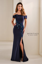 Montage M3113 Long Formal Beaded Lace Applique Evening Dress