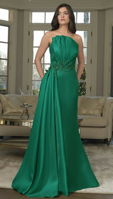Marsoni MV1356 Beaded Applique Long Formal Evening Pleated Dress