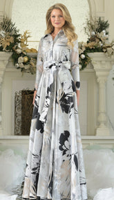 Marsoni MV1367 Long Formal Printed A Line Mother Of the Bride Dress