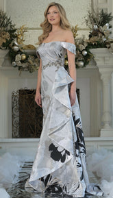 Marsoni MV1368 Long Beaded Ruffle Formal Evening Dress