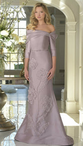 Marsoni MV1374 Beaded Long Fitted Floral Applique Formal Dress