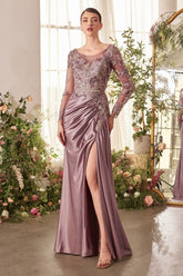 Andrea & Leo A1403 Long Sleeve Formal Sequin Applique Evening Dress