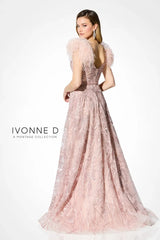 Ivonne D ID906 Long Ball Gown Feather Lace Evening Dress