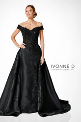 Ivonne D 221D51W Plus Size Long Formal Lace Overskirt Evening Gown