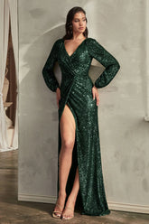 Long Sleeve Formal Sequin Dress by LaDivine B8422