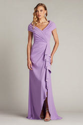 Tadashi Shoji BOS24740L Pleated Long Ruffle Slit Prom Dress