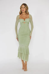 Nadia Long Sleeve Fishtail Midi Dress Mint