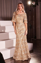 LaDivine CB149 Long Formal Mother of the Bride Lace Fitted Dress