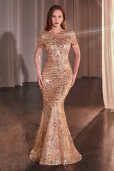 LaDivine CC3700 Floral Long Sequin Formal Mother of the Bride Dress
