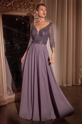 Long Formal A-Line Beaded Evening Dress by LaDivine CC446