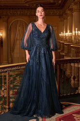 LaDivine CD0101 Long A Line Layered Formal Mother of the Bride Dress