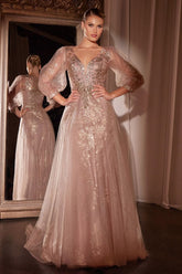 LaDivine CD0102 Modest Long Formal A Line Mother of the Bride Dress