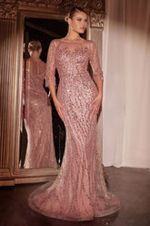 LaDivine CD0105 Long Mother of the Bride Sequin Formal Dress