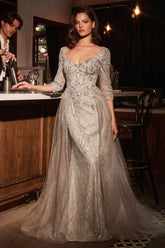 Fitted Long Formal Applique Overskirt Evening Dress by LaDivine CD7490