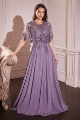 Long A Line Formal Removable Cape Dress by LaDivine S503