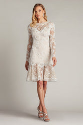 Tadashi Shoji CFE25400M Short Long Sleeve Fitted Lace Cocktail Dress