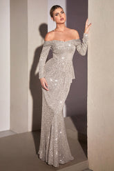 Fitted Sequin Long Sleeve Dress by LaDivine CH135