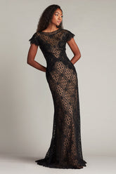 Tadashi Shoji CHR25361L Long Ruffle Formal Cap Sleeve Dress