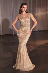 LaDivine CZ0029 Fitted Long Formal Beaded Evening Dress