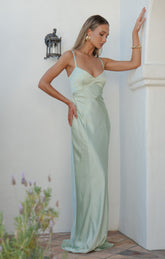 Logan Dress ~ Pistachio Luxe Satin