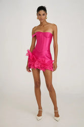 Livette - Strapless Corset Look & Ruffle Detail Mini Dress