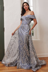 Long Off Shoulder Evening Gown by LaDivine J836