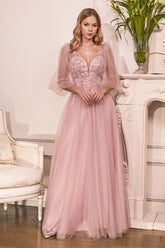 Formal Long Sleeve Mother of the Bride Long Tulle Dress LaDivine CD0182