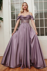 Long Off Shoulder A-Line Gown by LaDivine OC012
