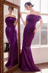 Amoris T603 Long Formal Metallic Glitter Fitted Prom Gown