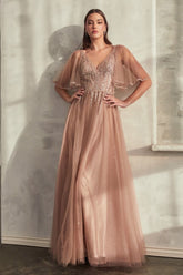 Long Formal Short Sleeve Evening Prom Dress by LaDivine CD0175