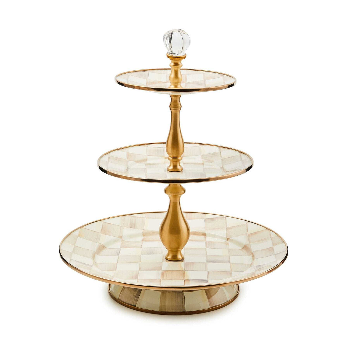 Mocha Check Three Tier Sweet Stand by MacKenzie-Childs