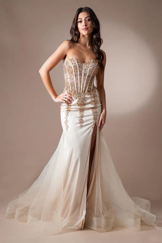 Blakely Gown - Strapless Embellished Corset Tulle Dress