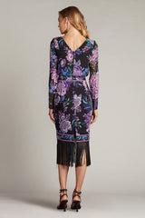 Tadashi Shoji CHZ25451M Midi Length Fringe Floral Fitted Cocktail Dress