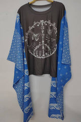 Peace Sign Blue Sleeve Top