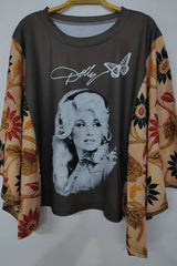 Floral Sleeve Celebrity Print Top