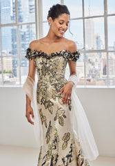 MGNY Madeline Gardner New York 73130 Long Mermaid Metallic Formal Dress